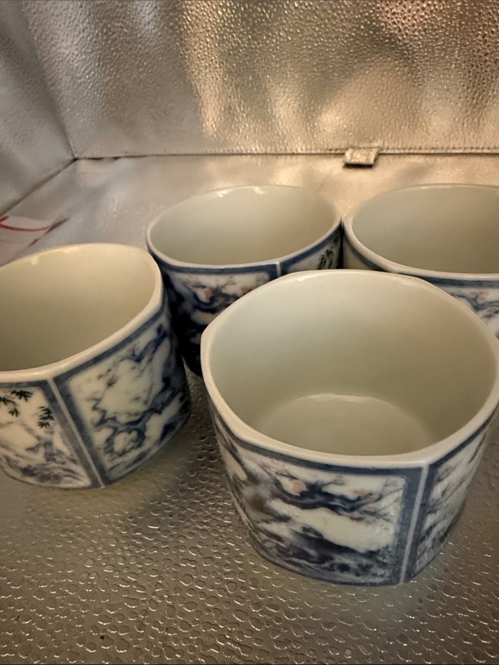 Vintage Dolphin Dynasty Blue Porcelain Tea Cups
